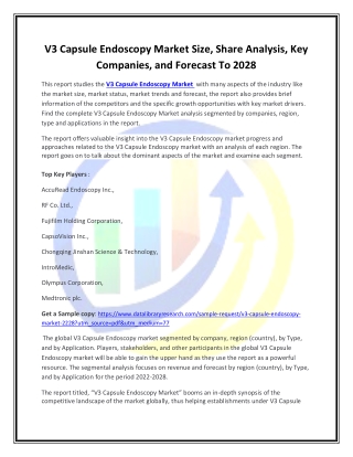 Global V3 Capsule Endoscopy Market Opportunities and Forecast 2020-2027