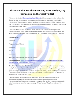 Global Pharmaceutical Retail Market Opportunities and Forecast 2020-2027