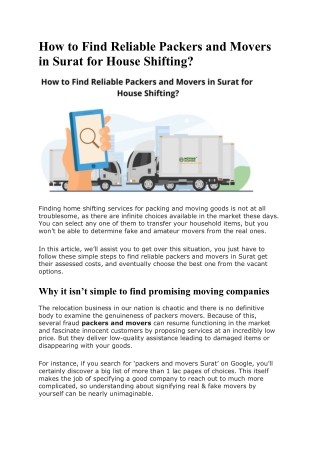 How to Find Reliable Packers and Movers in Surat for House Shifting