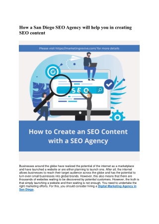 How a San Diego SEO Agency will help you in creating SEO content