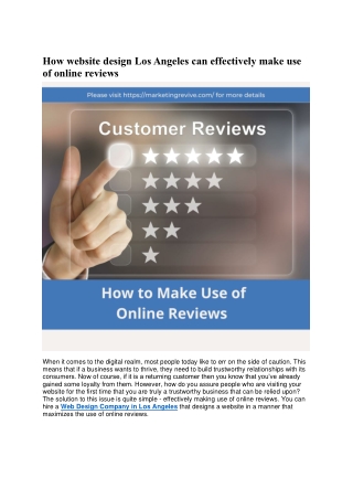 How website design Los Angeles can effectively make use of online reviews