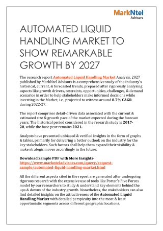 Automated Liquid Handling Market to Show Remarkable Growth by 2027