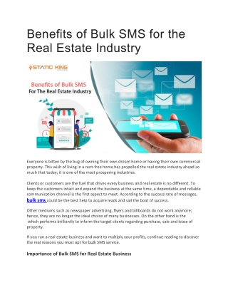 Benefits of Bulk SMS for the Real Estate Industry