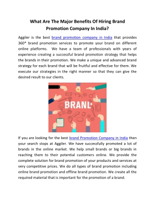 What Are The Major Benefits Of Hiring Brand Promotion Company In India