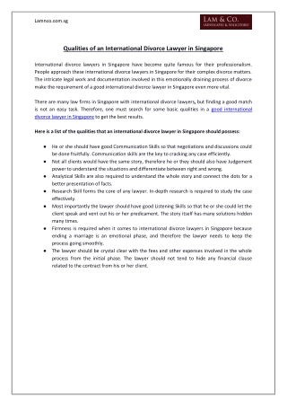Qualities of an International Divorce Lawyer in Singapore