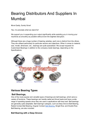 Bearing Distributors And Suppliers In  Mumbai