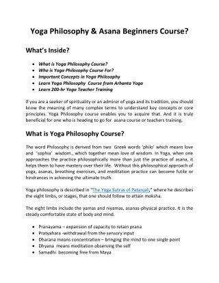 Yoga Philosophy & Asana Beginners Course?