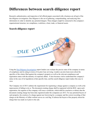 Differences between search diligence report