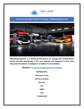 Luxury Car Storage Services in Georgia | Niftyautogroup.com