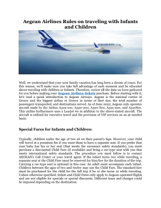 Aegean Air Rules on traveling with Infants and Children