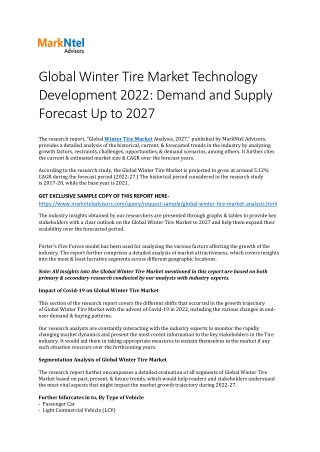 Global Winter Tire Market Research Report: Forecast (2022-27)