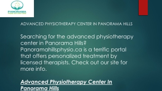 Advanced Physiotherapy Center In Panorama Hills  Panoramahillsphysio.ca