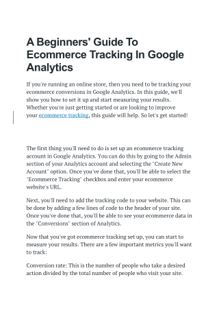 A Beginners' Guide To Ecommerce Tracking In Google Analytics