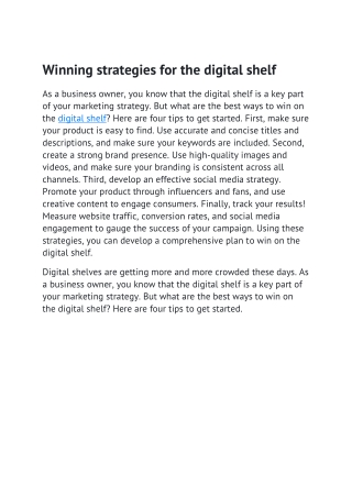 Winning strategies for the digital shelf