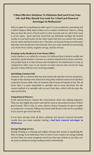 3 Most Effective Solutions To Eliminate Bad Luck From Your Life And Why Should You Look For A Bad Luck Removal Astrologe