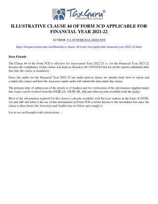Illustrative Clause 44 of Form 3CD Applicable for Financial Year 2021-22