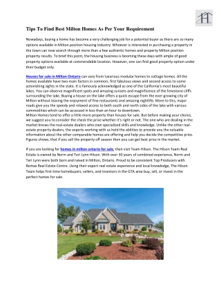 Tips To Find Best Milton Homes As Per Your Requirement