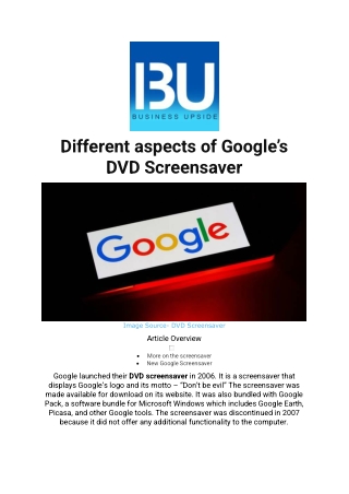 Different aspects of Google’s DVD Screensaver
