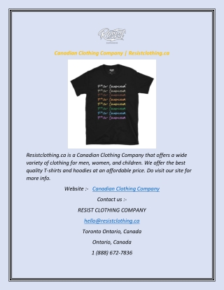 Canadian Clothing Company  Resistclothing.ca