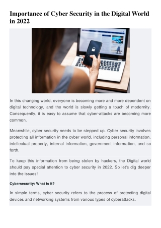 Importance of Cyber Security in the Digital World in 2022