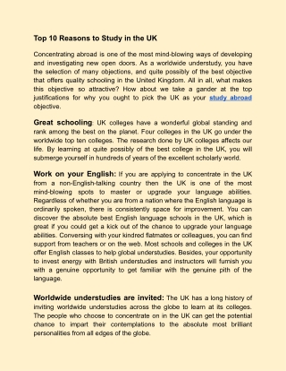 Top 10 Reasons to Study in the UK