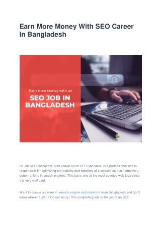 Earn More Money With SEO Career In Bangladesh