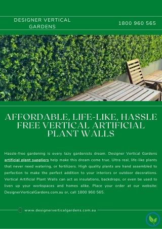 Affordable, Life-like Vertical Artificial Plant Walls