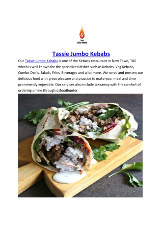 5% off - Tassie Jumbo Kebabs Takeaway New Town Menu, TAS