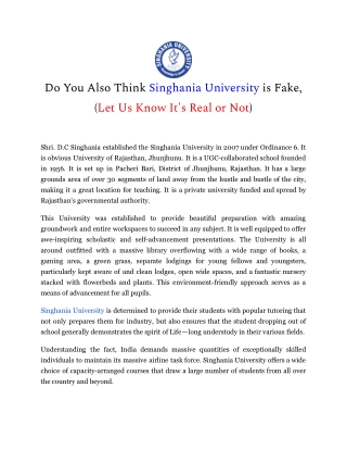 Do You Also Think Singhania University is Fake, (Let Us Know It's Real or Not)