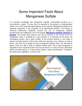 Some Important Facts About Manganese Sulfate