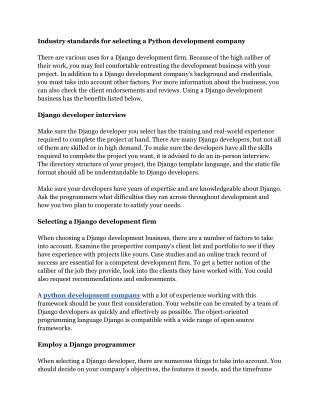 Industry standards for selecting a Python development company