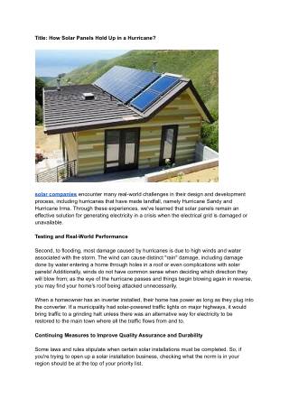 How Solar Panels Hold Up in a Hurricane