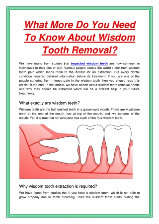 What More Do You Need To Know About Wisdom Tooth Removal