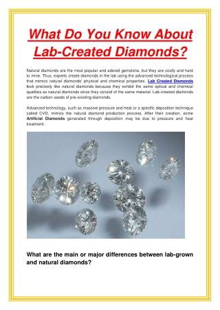 What Do You Know About Lab-Created Diamonds