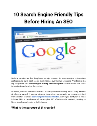 10 Search Engine Friendly Tips Before Hiring An SEO