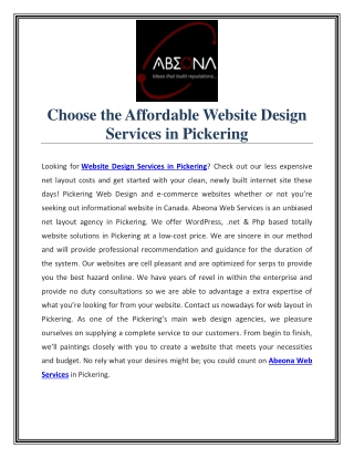 Choose the Affordable Website Design Services in Pickering