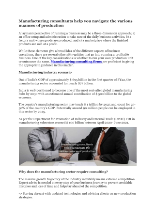 Manufacturing consultants firms - Industry experts