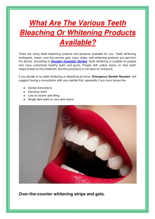 What Are The Various Teeth Bleaching Or Whitening Products Available
