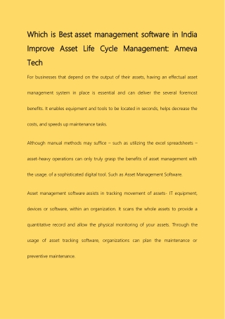 Which is Best asset management software in India : Ameva Tech