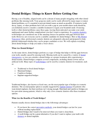 Dental BridgesThings to Know Before Getting One
