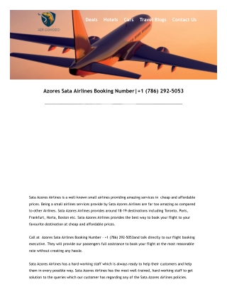 Azores Sata Airlines Booking Number