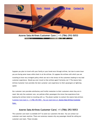 Azores Sata Airlines Customer Care