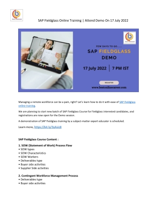 SAP Fieldglass online Training | Attend Demo On 17 July 2022