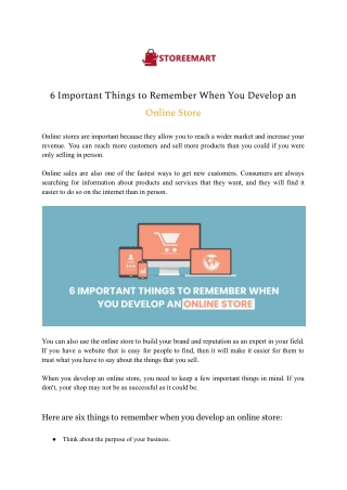 6 Important Things to Remember When You Develop an Online Store