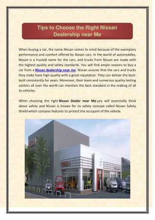 Tips to Choose the Right Nissan Dealership near Me