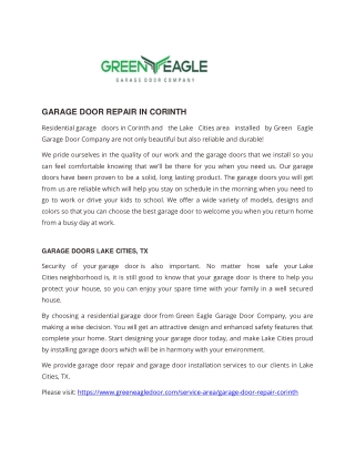 Garage Door Repair in Corinth, Lake Dallas, Shady Shores, Hickory Creek