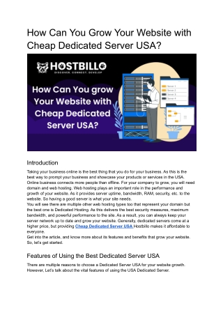 How Can You grow Your Website with Cheap Dedicated Server USA