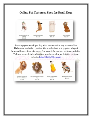 Online Pet Costumes Shop for Small Dogs