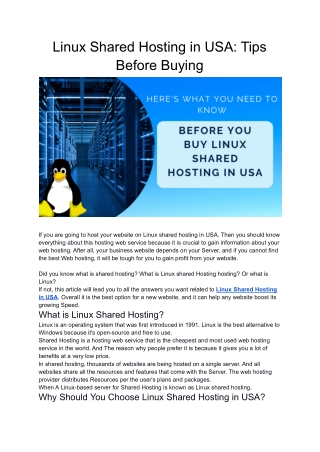 Linux Shared Hosting in USA: Tips Before Buying