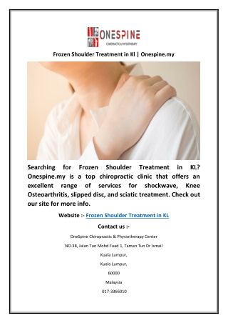 Frozen Shoulder Treatment in Kl | Onespine.my